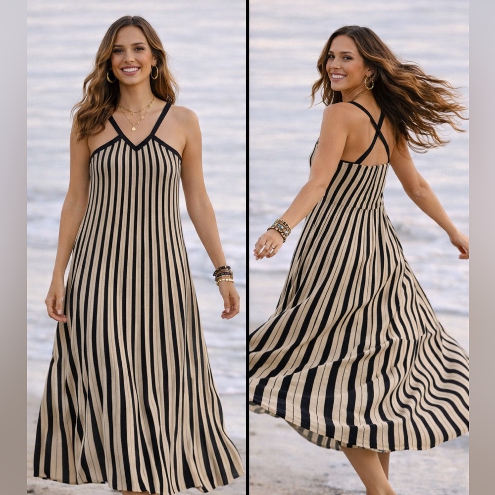 a new day Black and Tan Striped Dress
